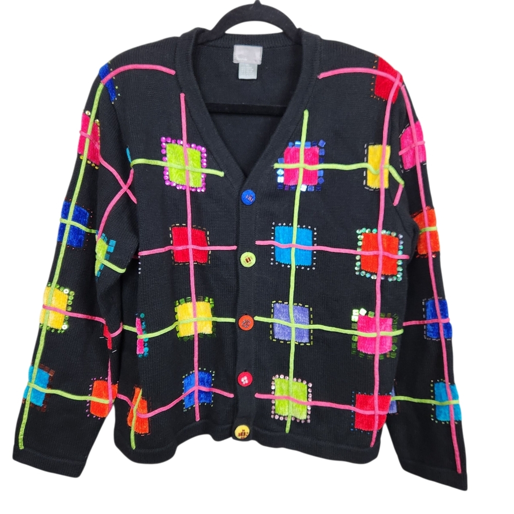 Berek Patchwork Present Gift Box Christmas Sweater Cardigan Womens Size XL